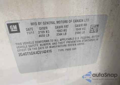 2012 Buick Regal Premium 2 from USA, damaged, VIN 2G4GT5GK4C9142416
